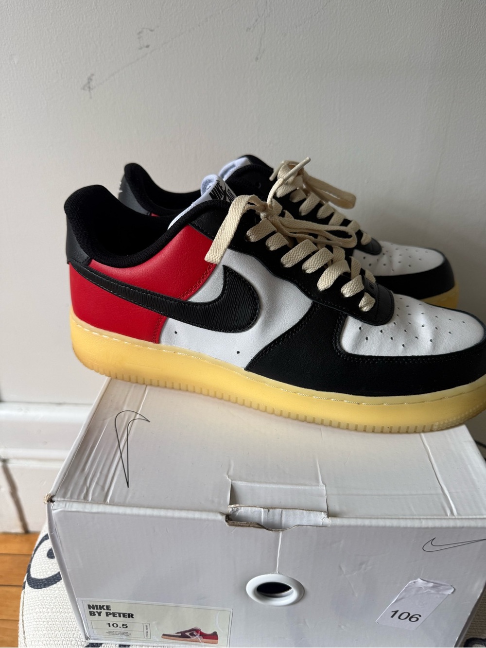 Nike By You Air Force 1 Low Custom Red Black White Gum Sole Men’s Size 10.5